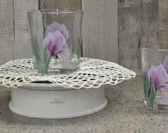 Hand painted,  Purple Iris drinking glasses