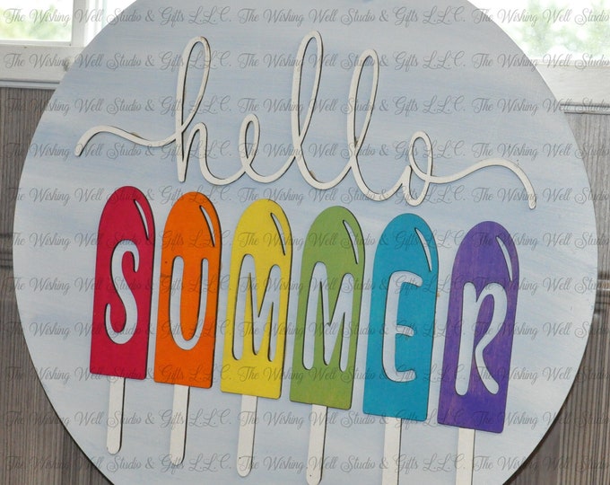 15" round, double sided "Hello Summer popsicles" & "4th of July" door sign