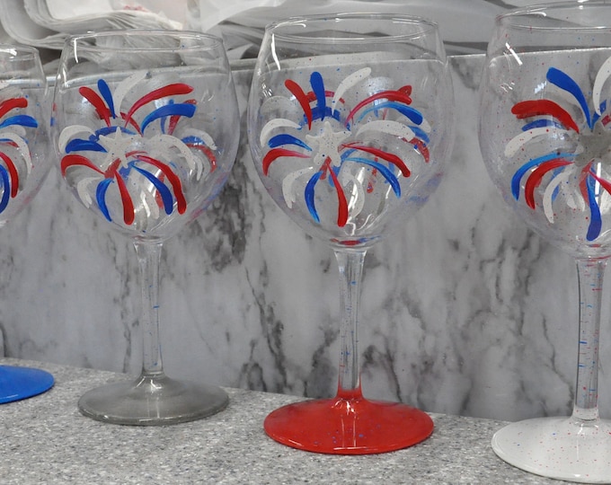 Hand painted Fireworks Wine Glass