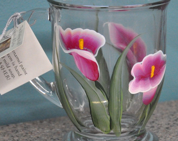 Hand painted, Calla Lily Glass Mugs