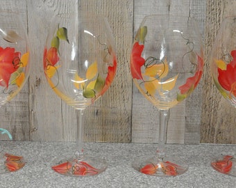 Hand painted Fall leaves Wine Glass