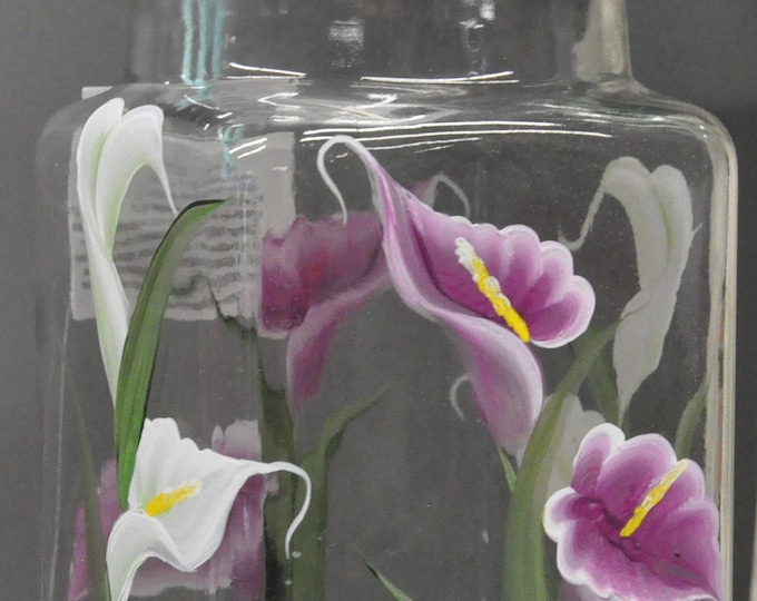 Hand painted, canister. Choice of Calla lily, white rosebuds, or white lilacs