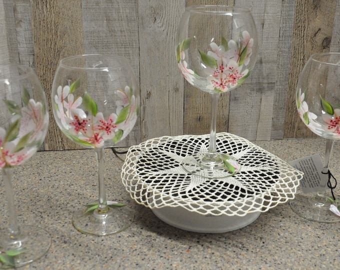 Hand painted Pine cherry blossoms Wine Glass