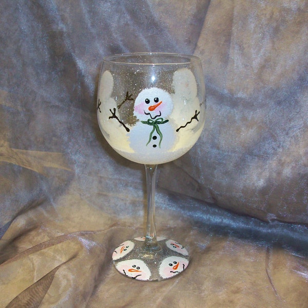 Hand Painted, Snowmen trio wine glass