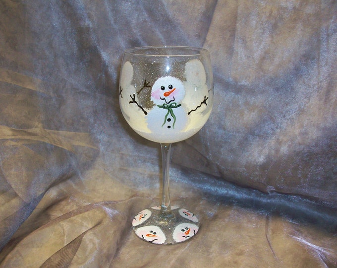 Hand Painted, Snowmen trio wine glass