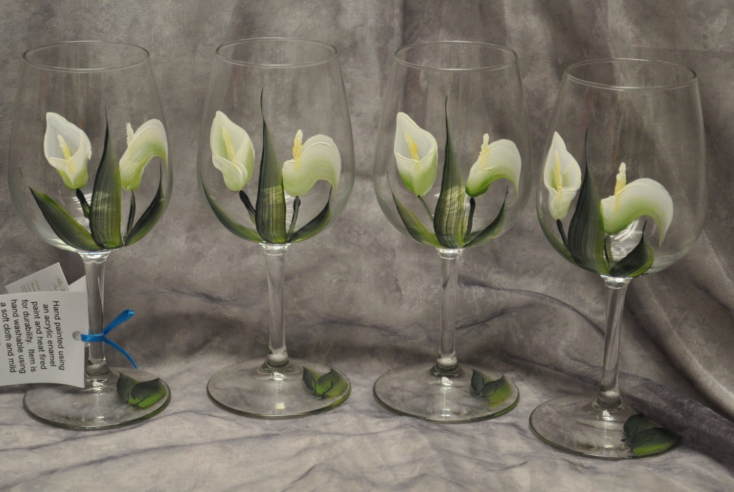 Hand painted Calla Lily design wine glass