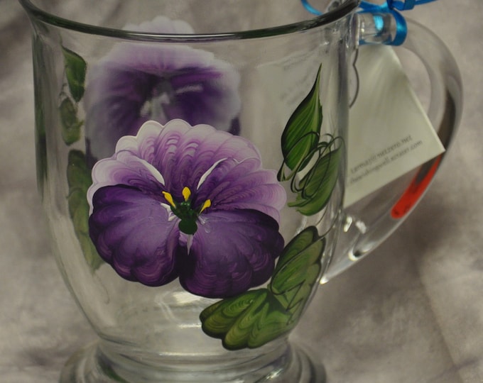 Hand painted, Misc. Flowers, Glass Mugs