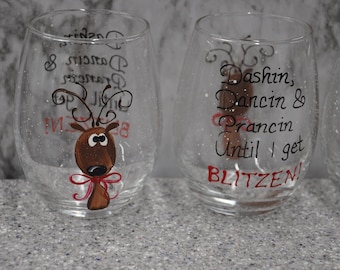 Hand Painted, Reindeer wine glass