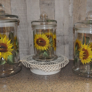 Sunflower glass canister set of 3