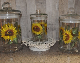 Sunflower glass canister set of 3