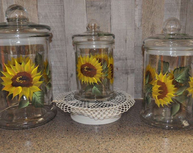 Sunflower glass canister set of 3