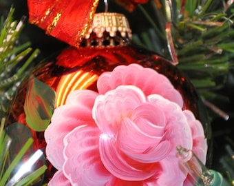 Single,  hand painted Rose ornament