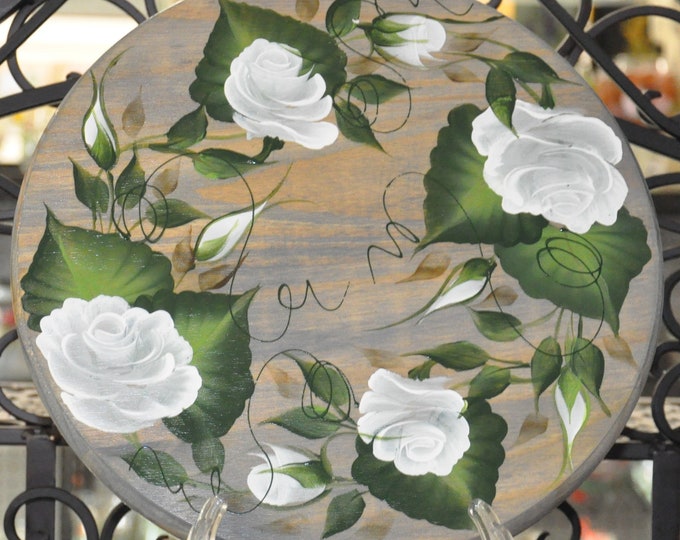 Hand painted, Rose, wood lazy susan