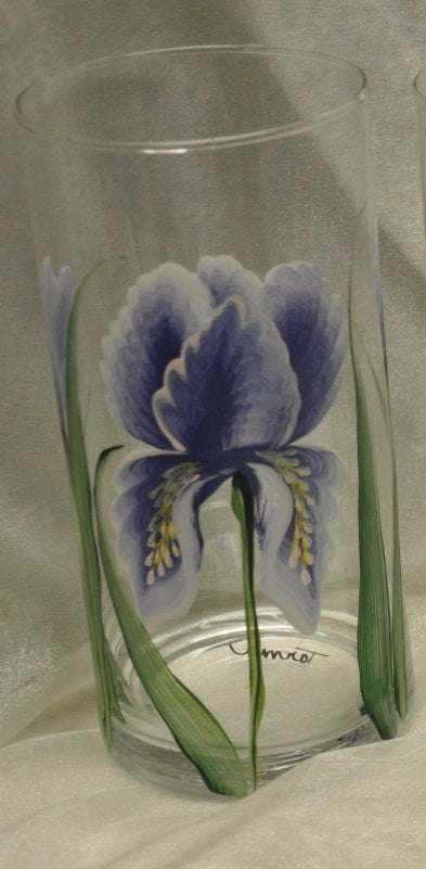7 1 2 Hand Painted Cylinder Vase Bearded Iris Design