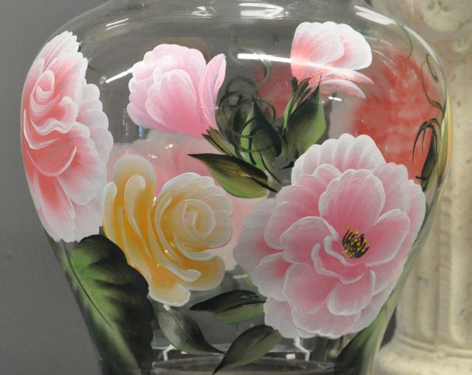 Hand Painted  Vase with multi color roses