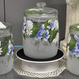 3 Piece Set, Hand Painted Country Floral Canisters