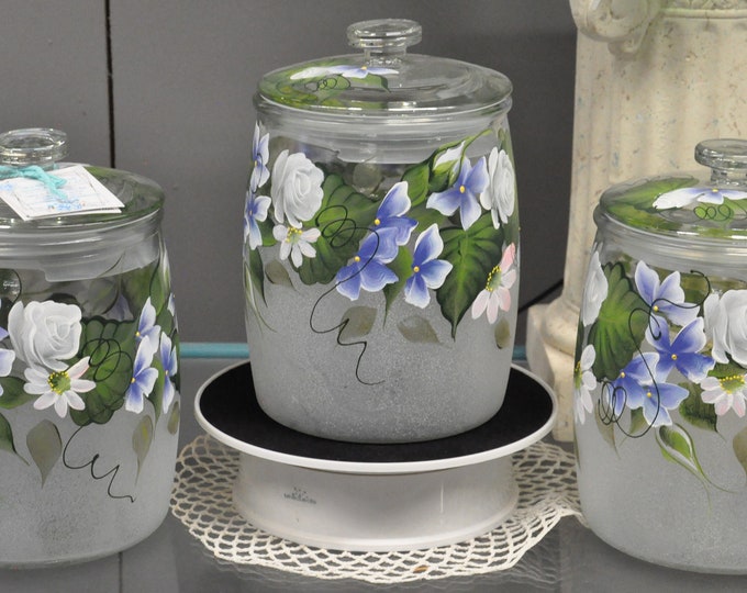 3 Piece Set, Hand Painted Country Floral Canisters