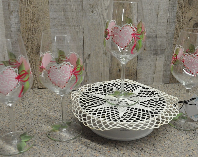 Hand painted Pine cherry blossoms Wine Glass