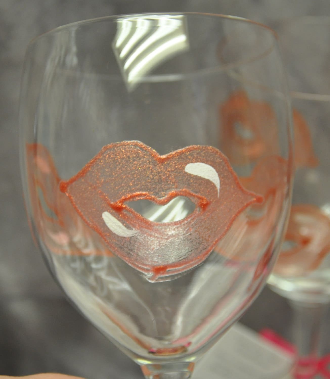 Hand painted Glittered Lips Wine Glass