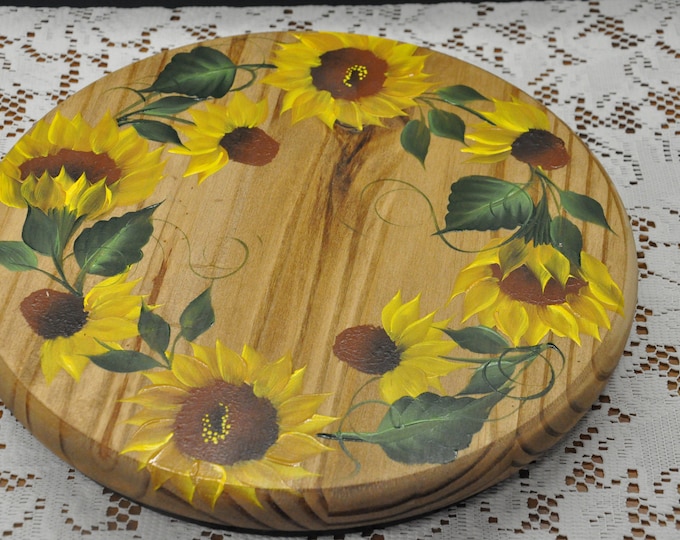 Hand painted, Sunflower, wood lazy susan