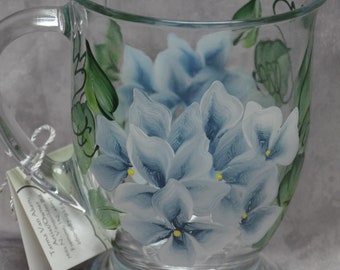 Hand painted, Hydrangea or Daisy Glass Mugs