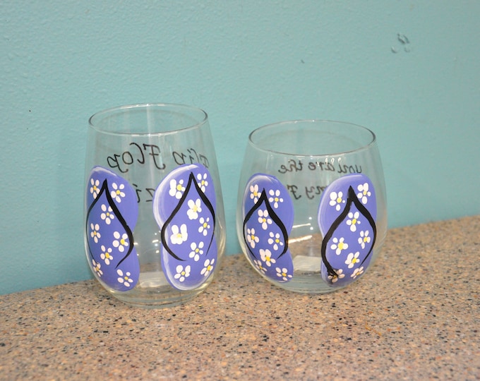 Single, Floral Flip Flop Wine glass