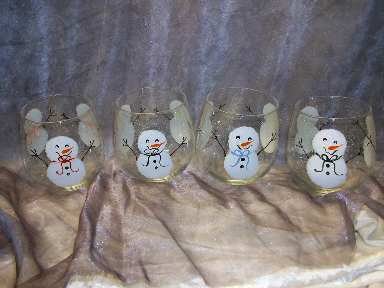 Hand Painted Snowmen Trio Wine Glass