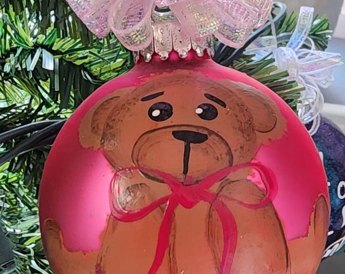 Single,  hand painted Teddy bear ornament