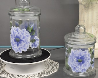 2 pc. Hand painted Periwinkle Wild Rose Canisters