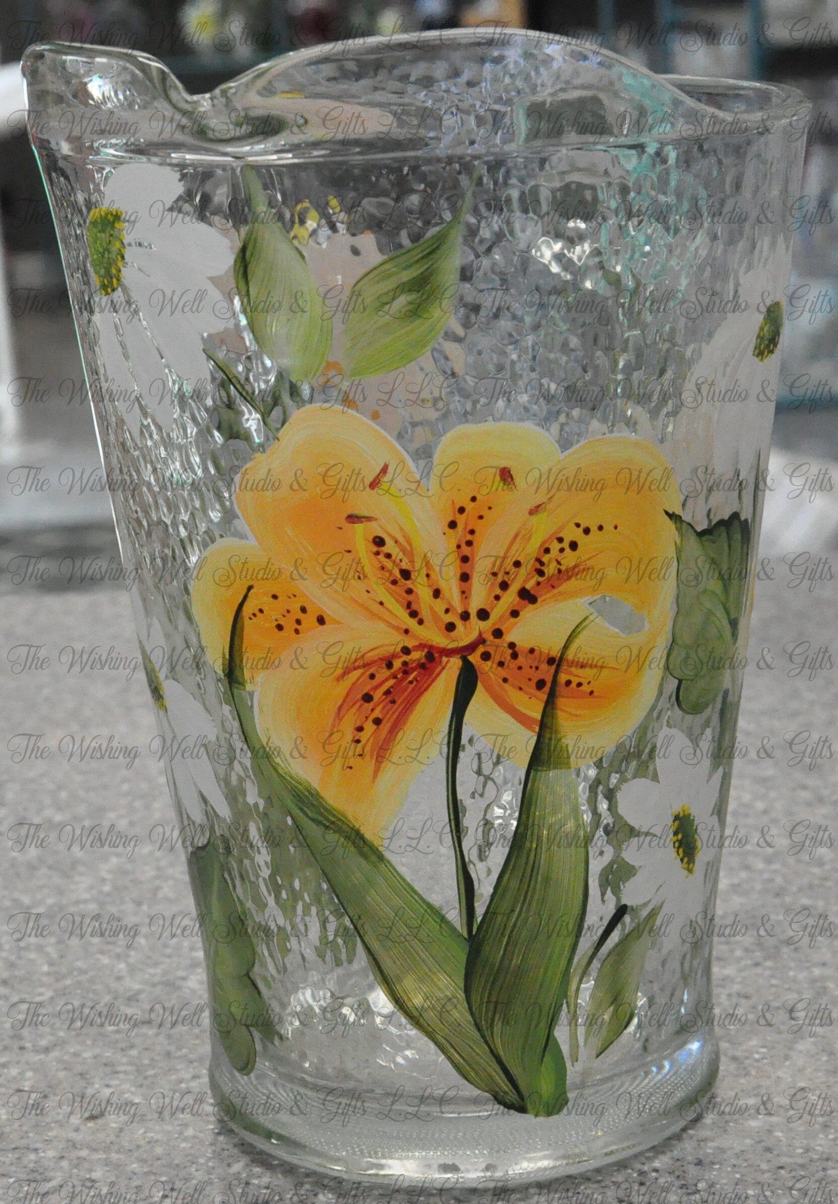2 Qt. Glass Hand Painted Tiger Lily Daisy Pitcher Etsy Hong Kong