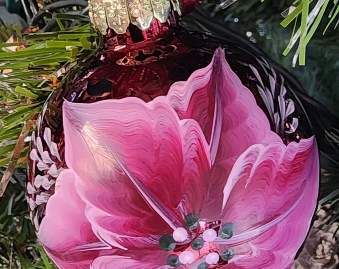 Single,  hand painted Poinsettia ornament