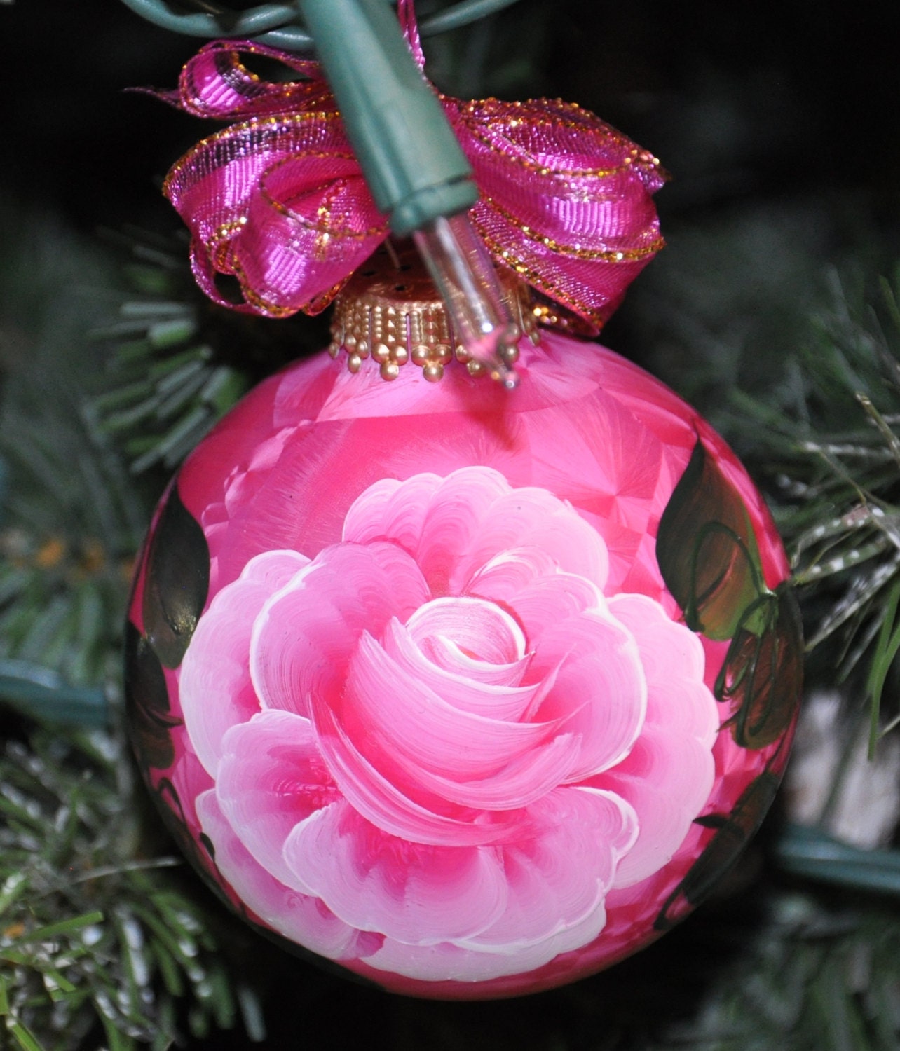 Single, hand painted Rose ornament