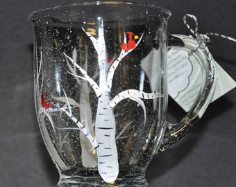 NEW Hand painted Birch tree & Cardinal Mug