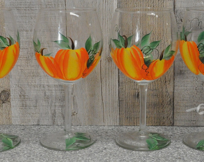 Hand painted Pumpkin trio Wine Glass