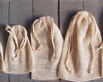 Mesh Bags With Drawstring - 100% Cotton (12 Pack)