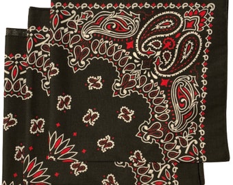 Made in the USA Black/Red Paisley Bandanas - (3 pack) 100% Cotton 22" x 22"