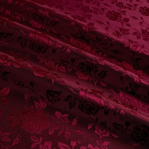 59/60" Burgundy Floral Jacquard Brocade Satin Fabric (100% Polyester)