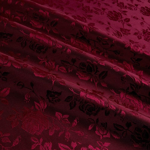 Kayla RED Polyester Floral Jacquard Brocade Satin Fabric by - Etsy