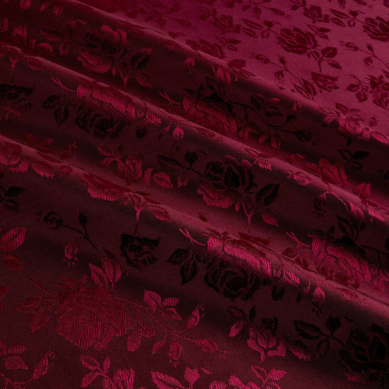 59/60 Burgundy Floral Jacquard Brocade Satin Fabric (100% Polyester)