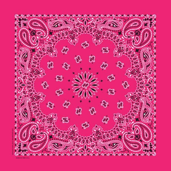 Made in the USA Hot Pink Paisley Bandana 100% Cotton 22" x 22"