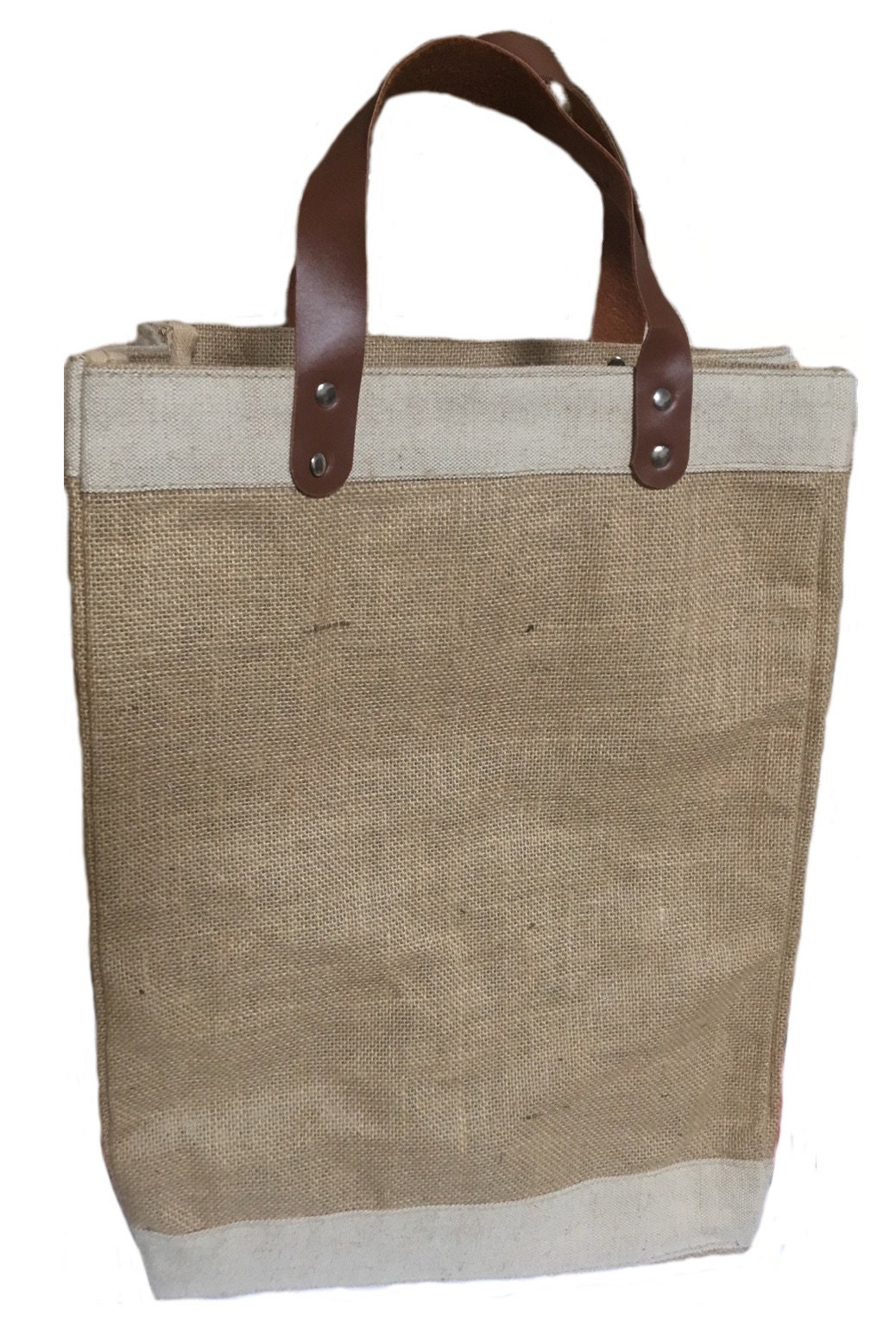 Burlap Tote Bag With Faux Leather Handles 13