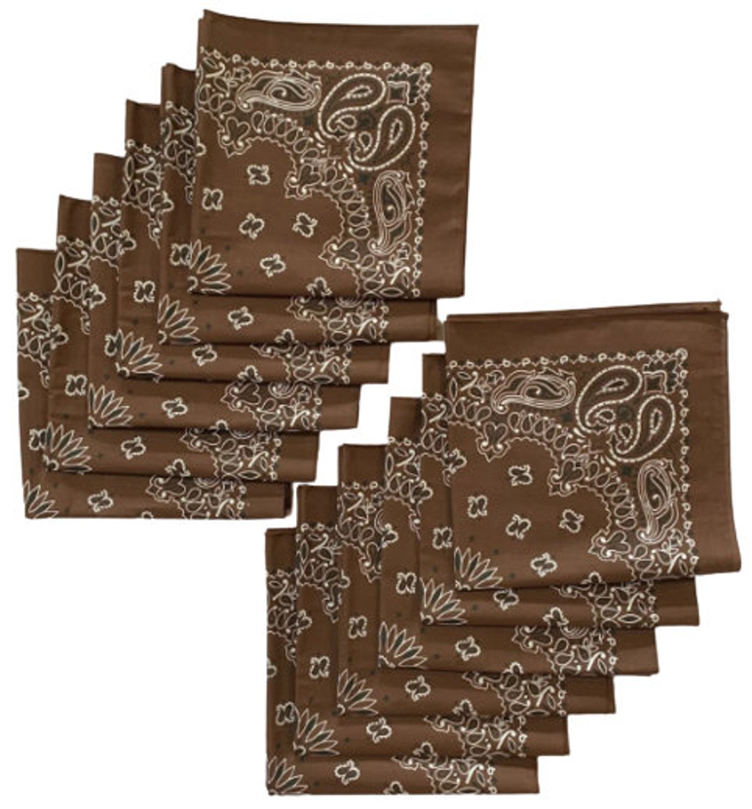 Made in the USA Brown Paisley Bandanas 12 Pack 100% Cotton picture