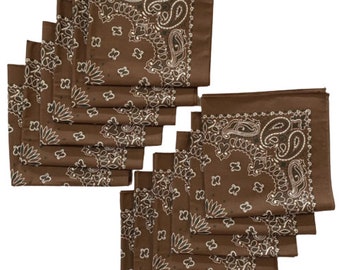 Made in the USA Brown Paisley Bandanas - (12 pack) 100% Cotton 22" x 22"