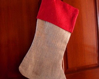 Burlap Stocking with Red Cuff 10" X 24" (6 PACK)