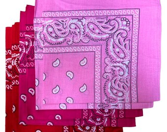 Paisley Bandanas - Red, Hot Pink, Pink (6 Pack) 22" x 22" 100% Cotton