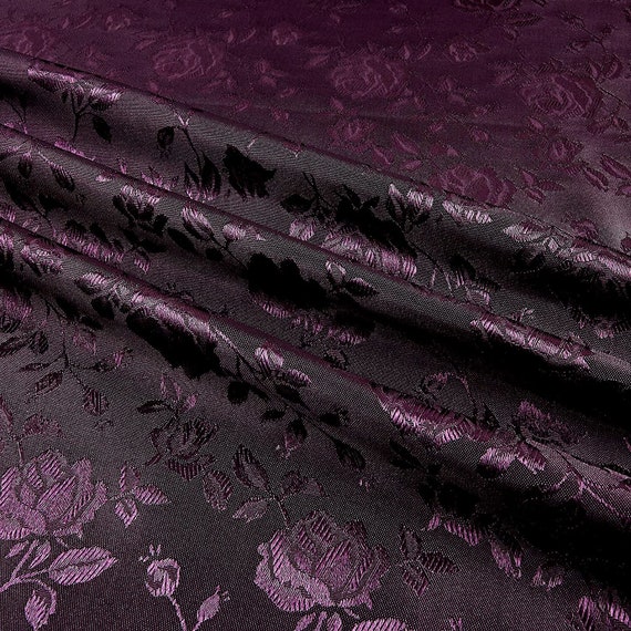 59/60 Plum Floral Jacquard Brocade Satin Fabric 100% - Etsy