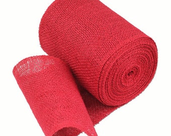 6" Red Burlap Ribbon - 10 Yards (Sewn edges) Made in USA