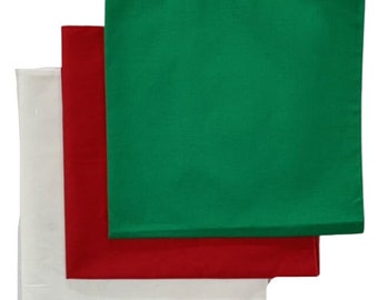 Made in the USA Solid Color Bandanas - White, Red, Kelly Green (3 pack) 100% Cotton 22" x 22"