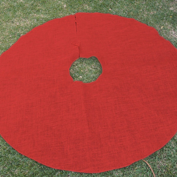 60" Red Burlap Christmas Tree Skirt