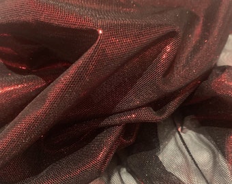 57" Black/Red Foil Power Mesh Fabric By The Yard (90 Nylon 10 Spandex)